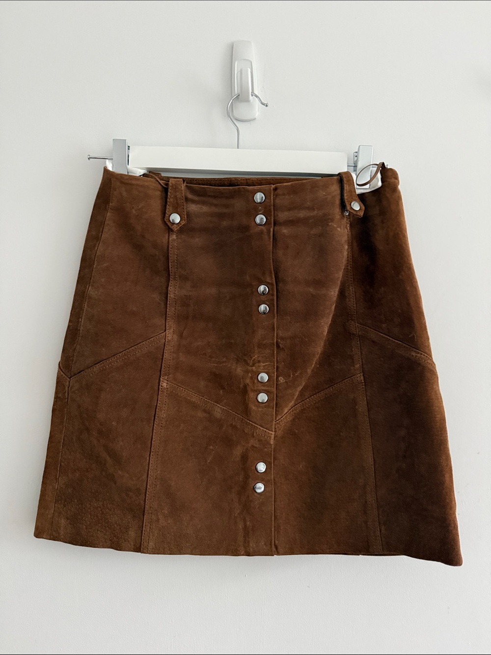 Mango Brown Suede Button-Front Mini Skirt
